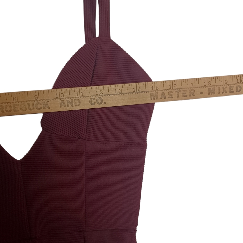 AGAIN Burgundy Wine Red Diamond Neckline Sheath Midi Party Cocktail Dress Small - Picture 6 of 8